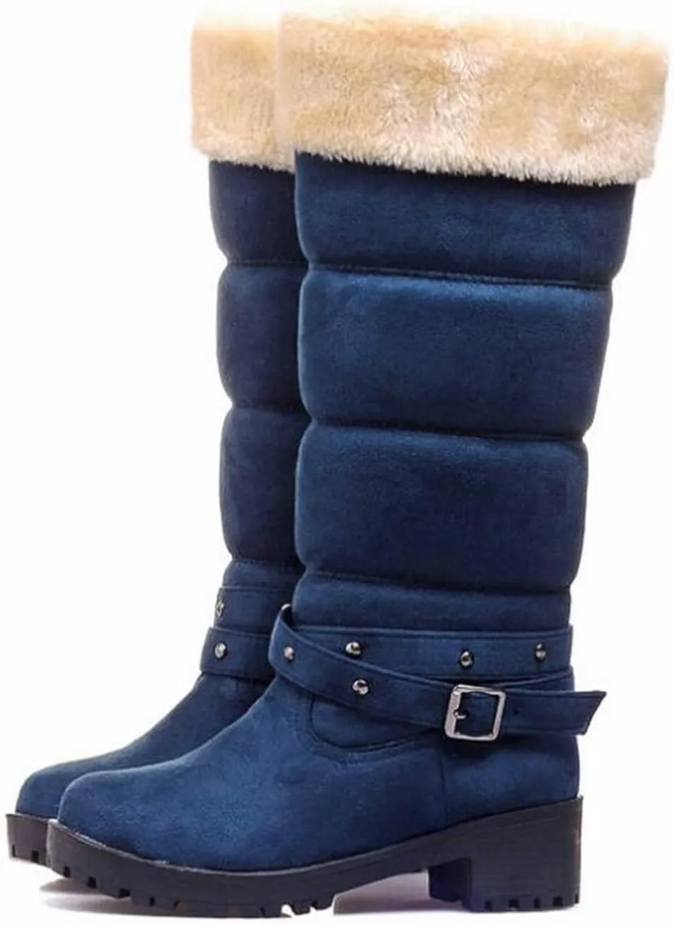 Bcshiye Women's Winter Warm Knee High Snow Boots Fur Lined Chunky Heel Platform Boots Mid-Calf Cold Weather Boots