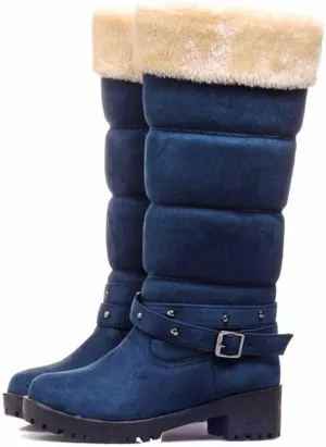 Bcshiye Women's Winter Warm Knee High Snow Boots Fur Lined Chunky Heel Platform Boots Mid-Calf Cold Weather Boots