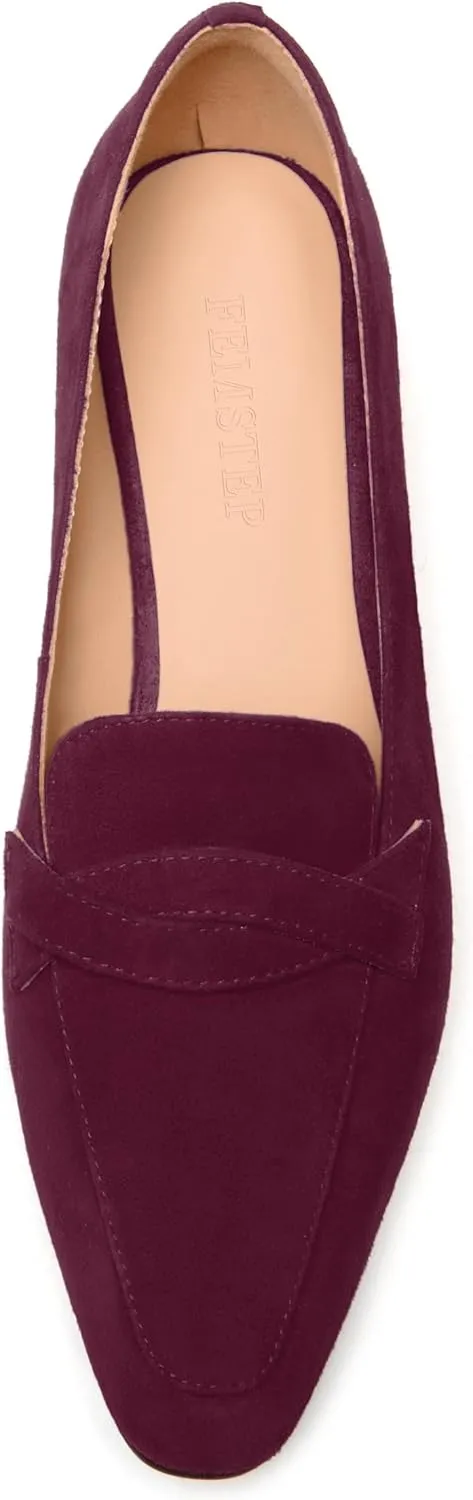 FEMSTEP Womens Slip On Work Casual Suede Leather Square Toe Chunky Low Heel Loafers Shoes 1.5 Inch