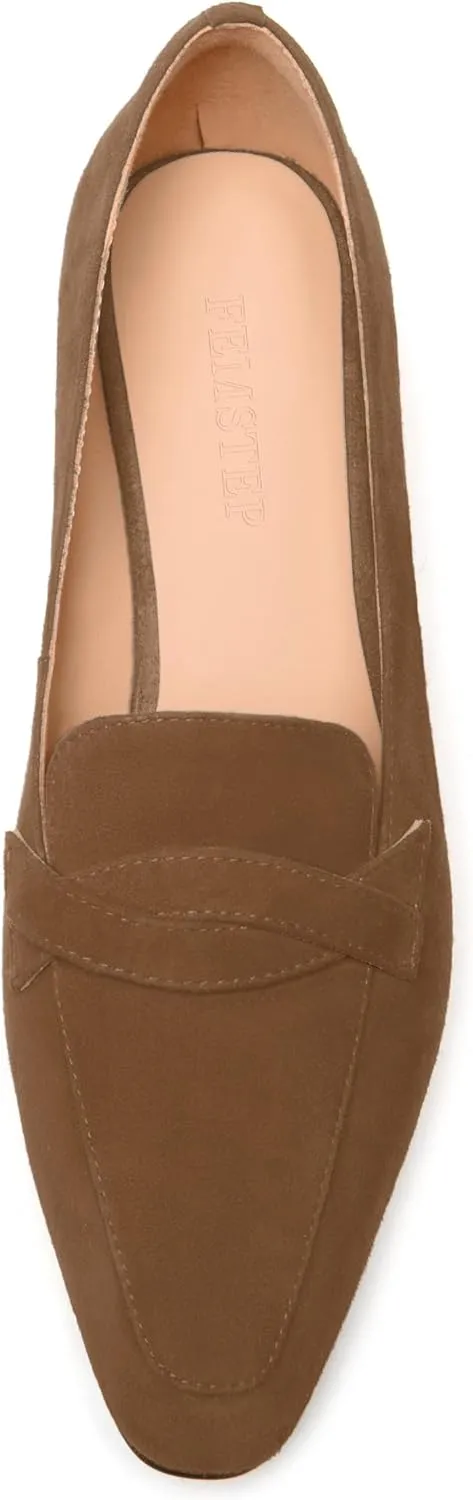 FEMSTEP Womens Slip On Work Casual Suede Leather Square Toe Chunky Low Heel Loafers Shoes 1.5 Inch