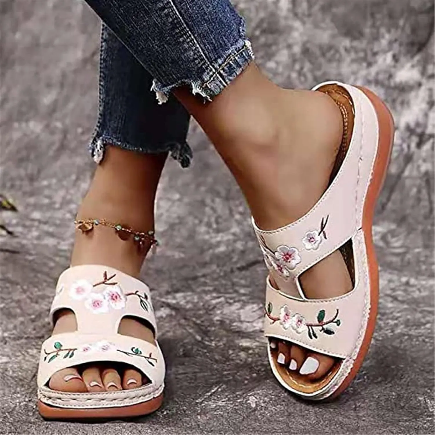 Lausiuoe Orthopedic Sandals For Women Plantar Fasciitis Arch Heel Support Orthotic Flips Flops Comfortable Walking Slides