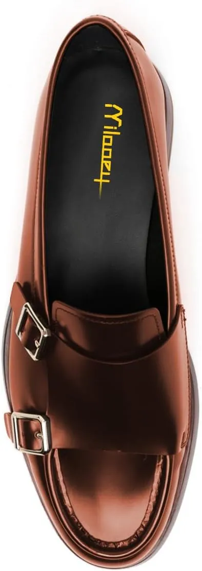 Milooey shoes Women's Round Toe Buckle Style Loafers Chunky Low Heels Slip On Dressy Daily Business Party Formal Shoes Size 4-16 US