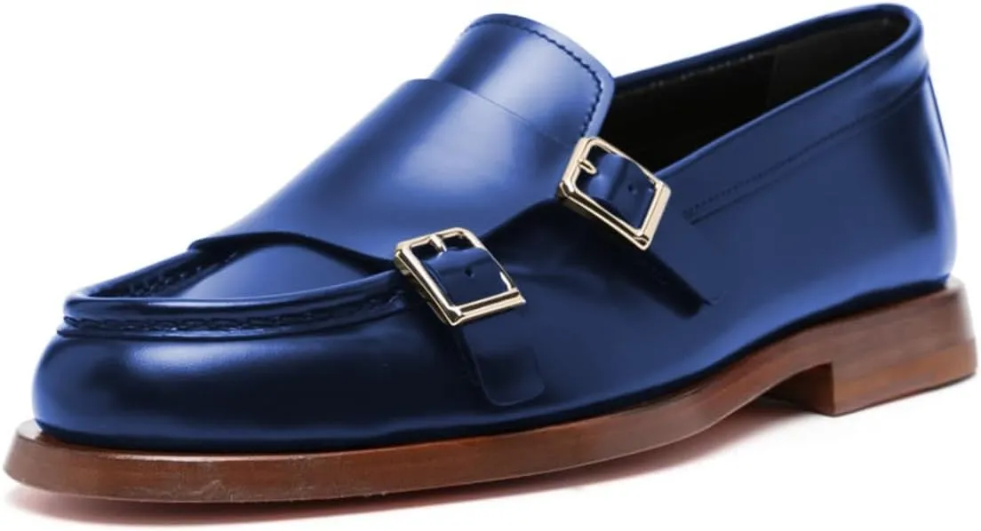 Milooey shoes Women's Round Toe Buckle Style Loafers Chunky Low Heels Slip On Dressy Daily Business Party Formal Shoes Size 4-16 US