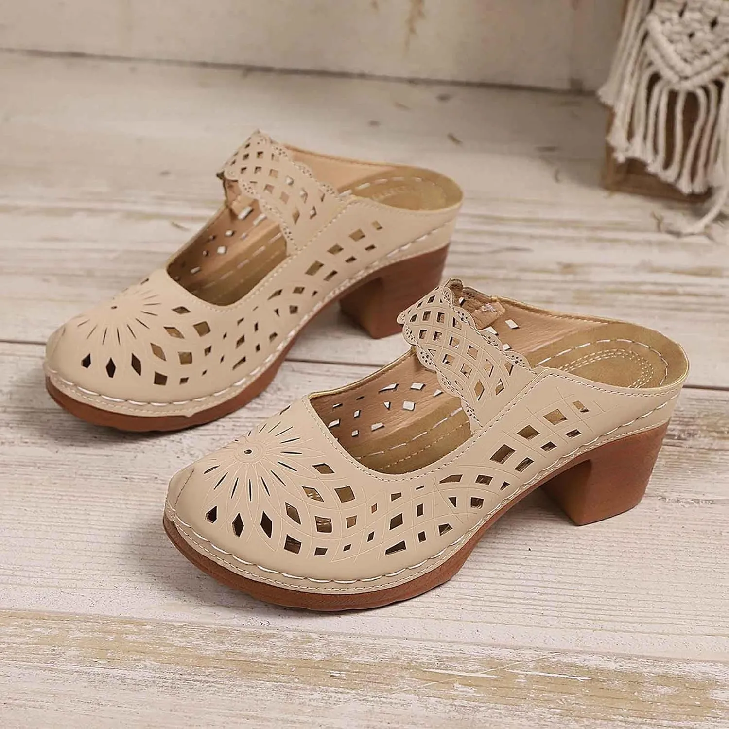 Orthopedic Sandals for Women Chunky Heel Soft Sole Breathable Casual Walking Hollow Out Closed Toe Comfort Sandals