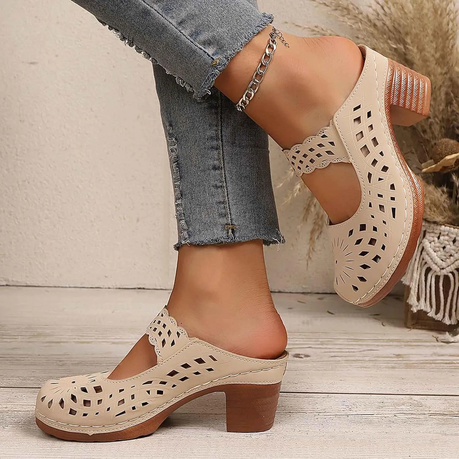 Orthopedic Sandals for Women Chunky Heel Soft Sole Breathable Casual Walking Hollow Out Closed Toe Comfort Sandals