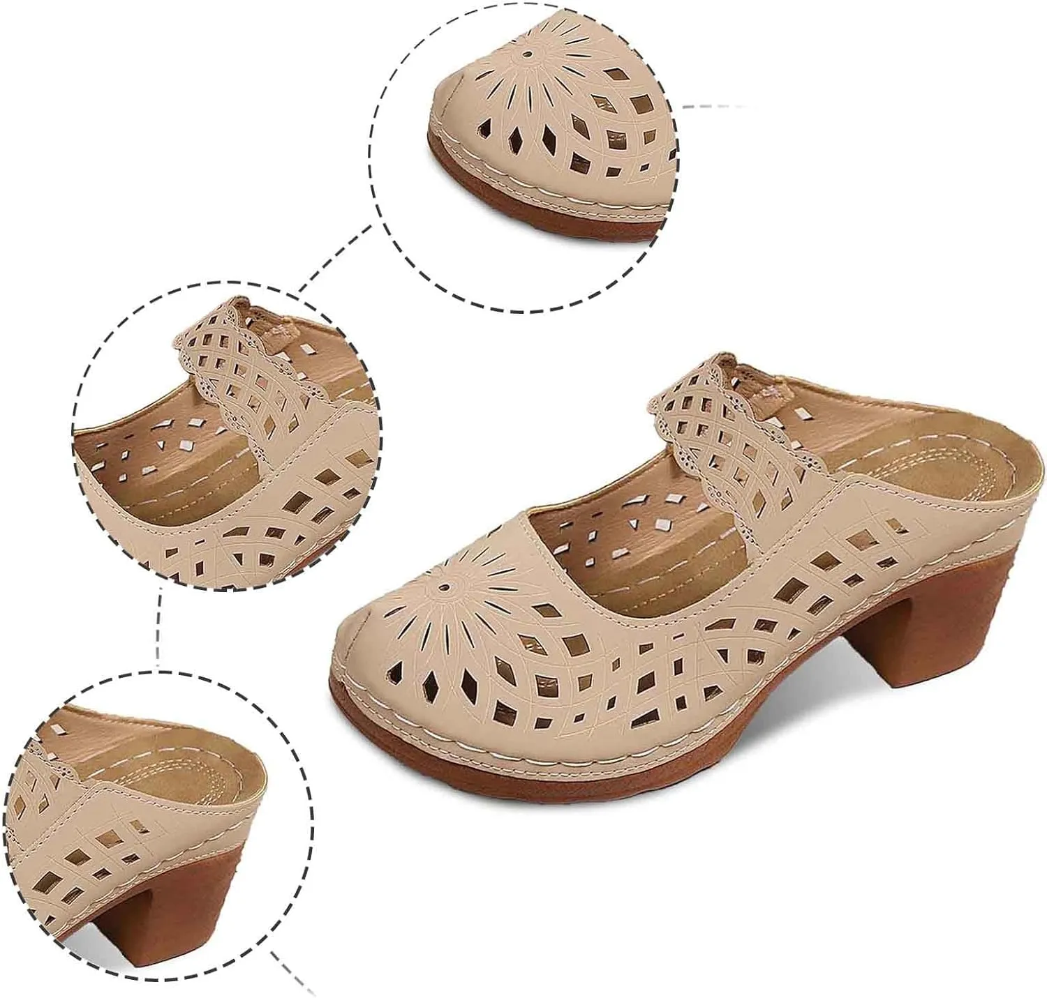 Orthopedic Sandals for Women Chunky Heel Soft Sole Breathable Casual Walking Hollow Out Closed Toe Comfort Sandals