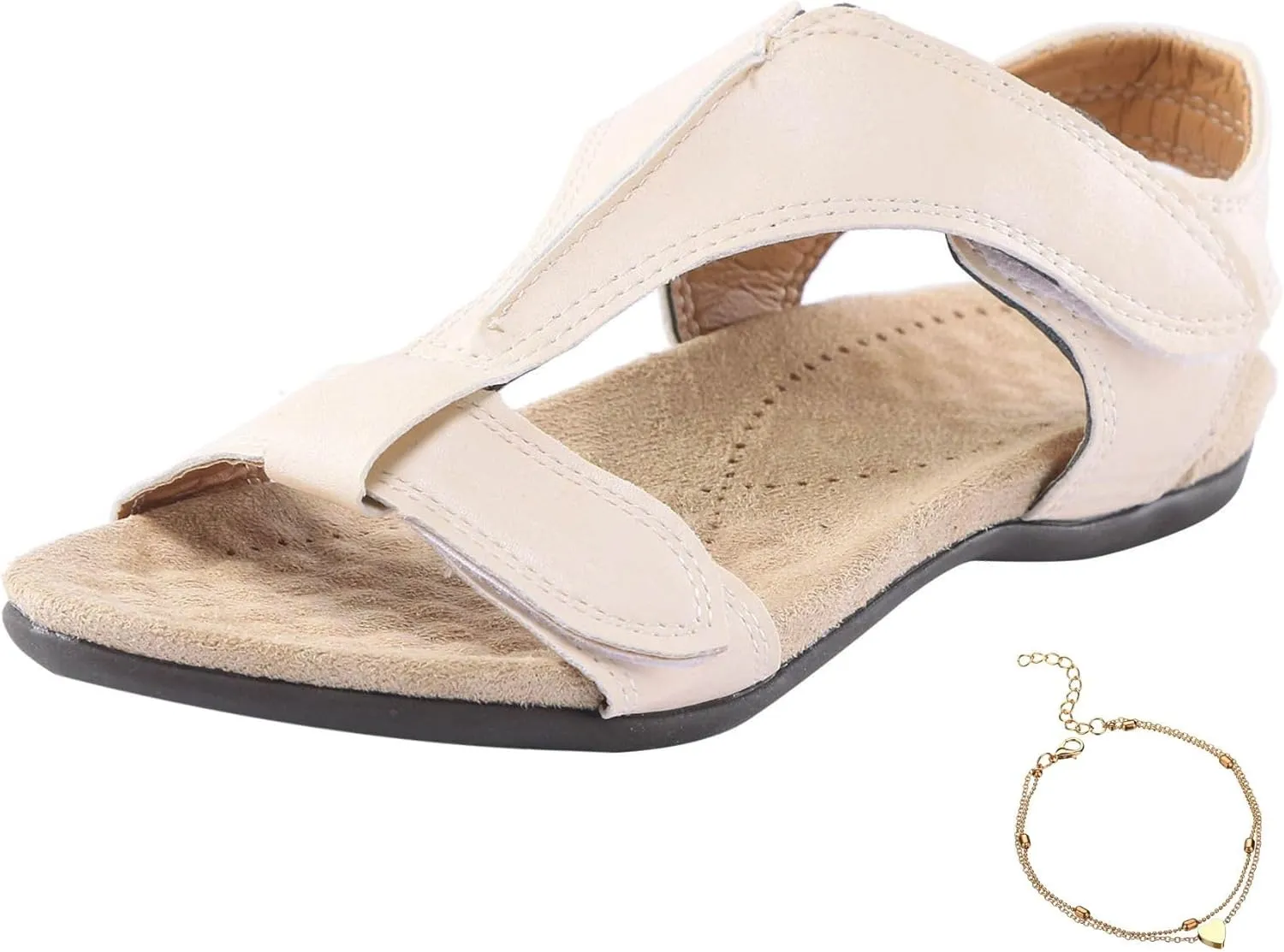Orthowalkway Womens Comfy Orthotic Sandals Arch Support T-Strap Orthopedic Sandals Summer Casual Beach Flat Shoes