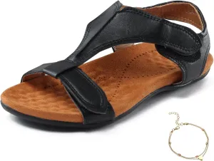 Orthowalkway Womens Comfy Orthotic Sandals Arch Support T-Strap Orthopedic Sandals Summer Casual Beach Flat Shoes