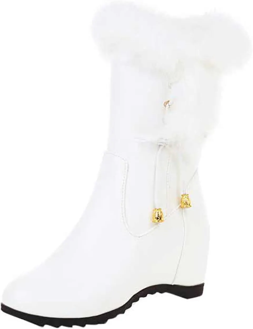 Solid Leather Boots for Women Plush Side Zipper Wedge Boots Water Proof Winter Wide Width Mid High Hiking Women