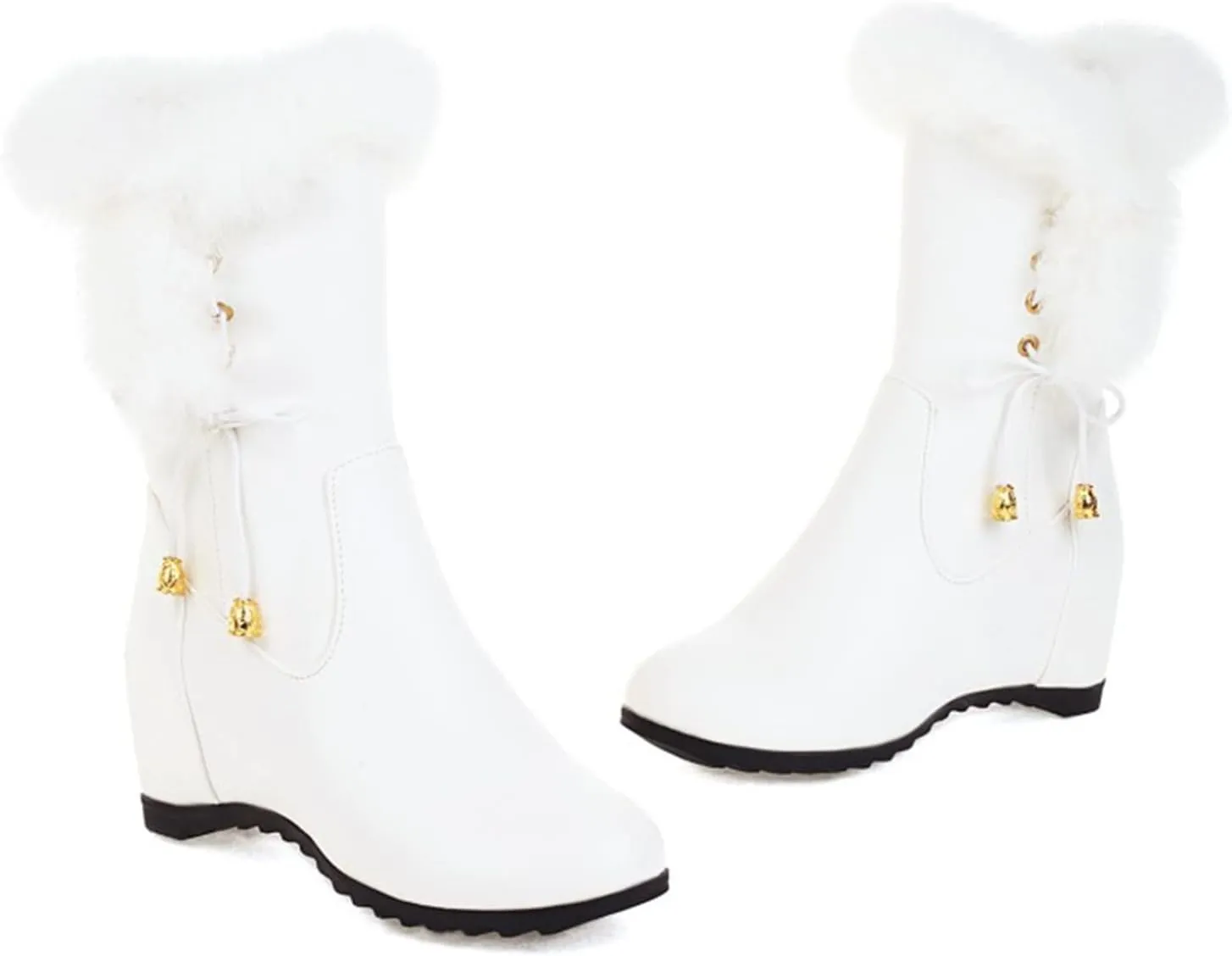 Solid Leather Boots for Women Plush Side Zipper Wedge Boots Water Proof Winter Wide Width Mid High Hiking Women