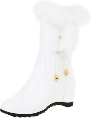 Solid Leather Boots for Women Plush Side Zipper Wedge Boots Water Proof Winter Wide Width Mid High Hiking Women