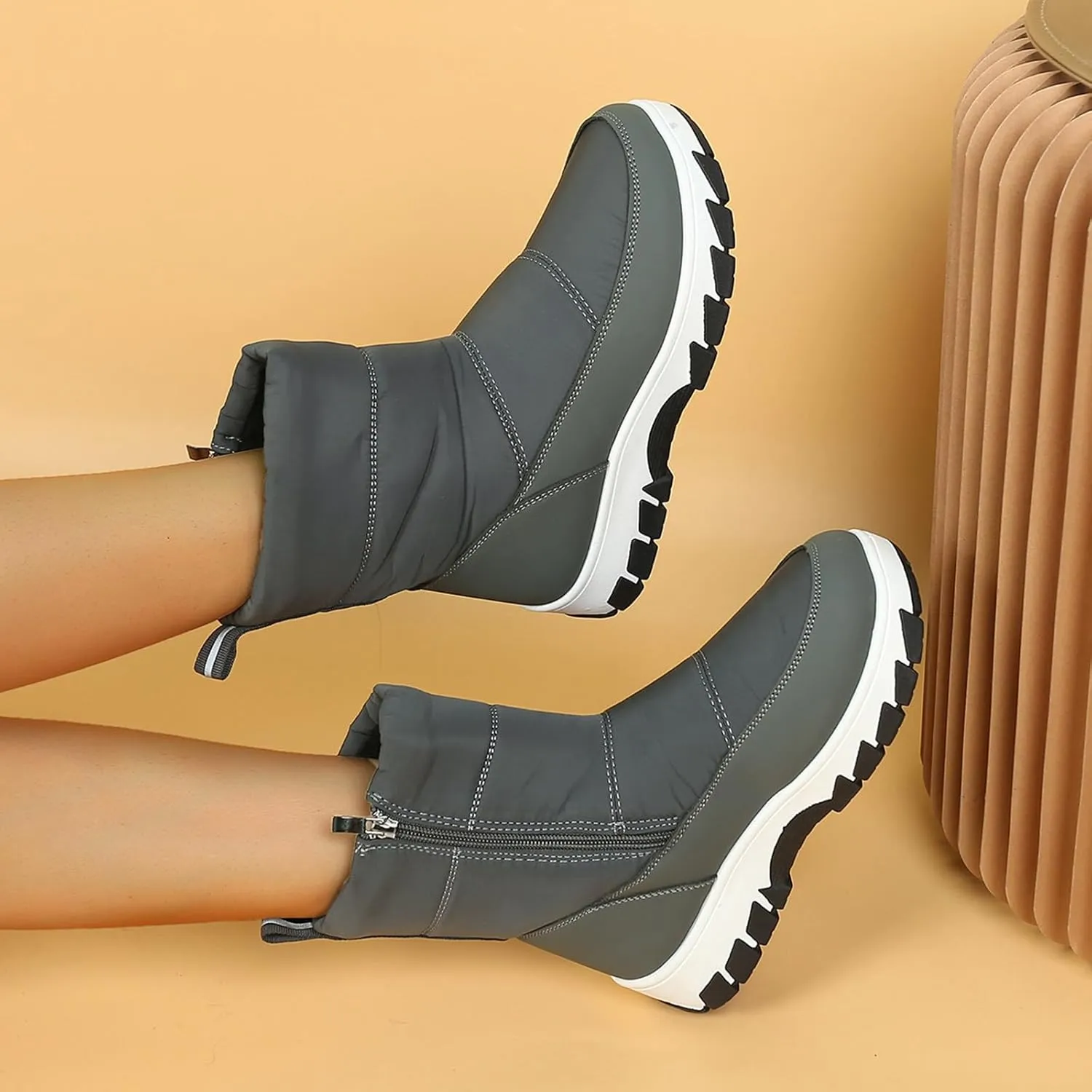 Winter Boots for Women Fur Lined Warm Winter Boots Mid Calf Waterproof Snow Boots Walking Boots