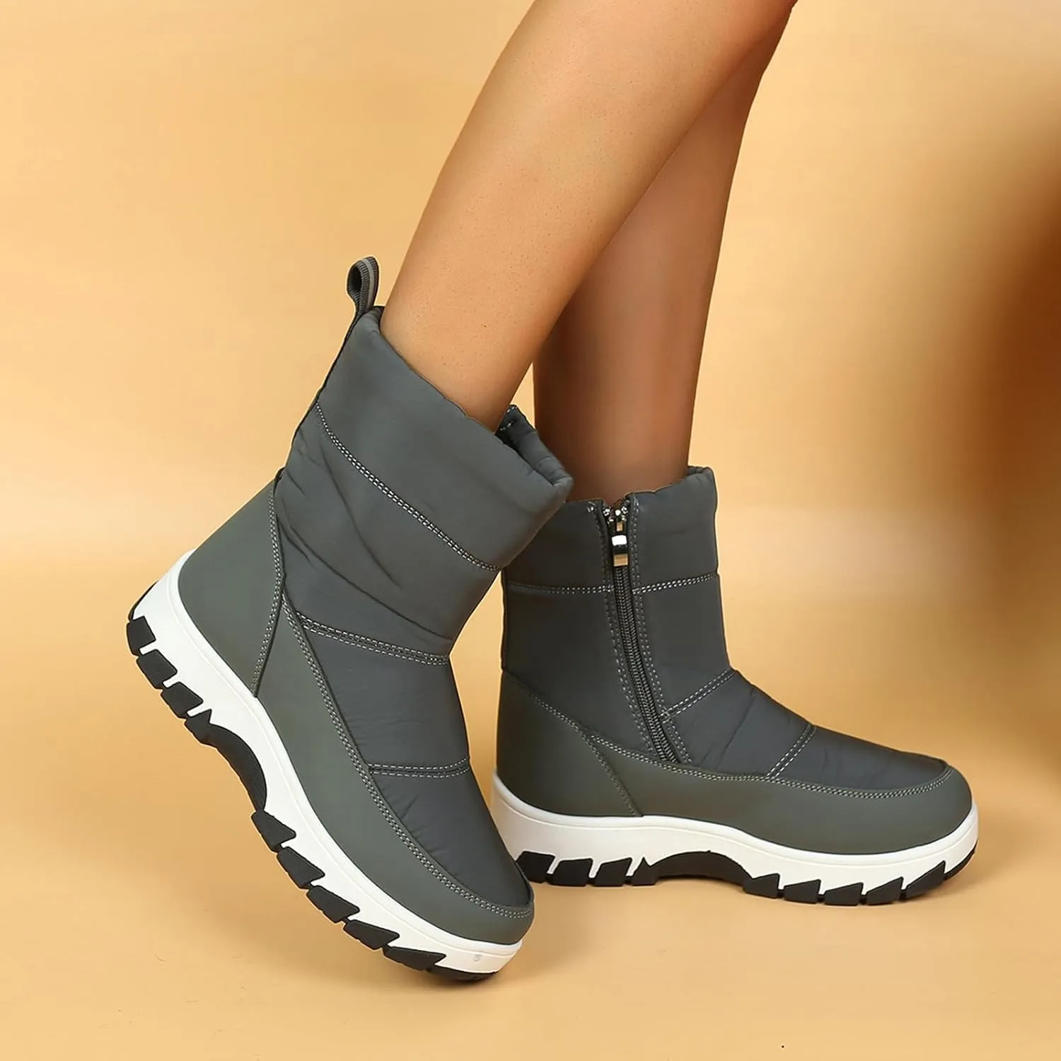 Winter Boots for Women Fur Lined Warm Winter Boots Mid Calf Waterproof Snow Boots Walking Boots
