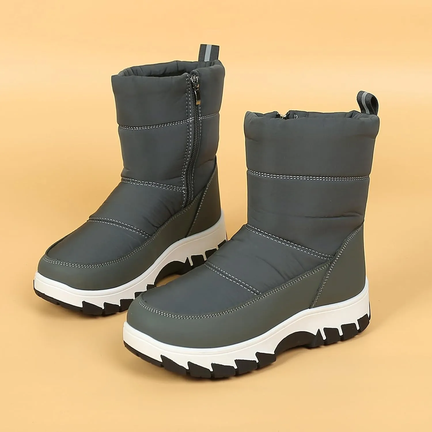 Winter Boots for Women Fur Lined Warm Winter Boots Mid Calf Waterproof Snow Boots Walking Boots