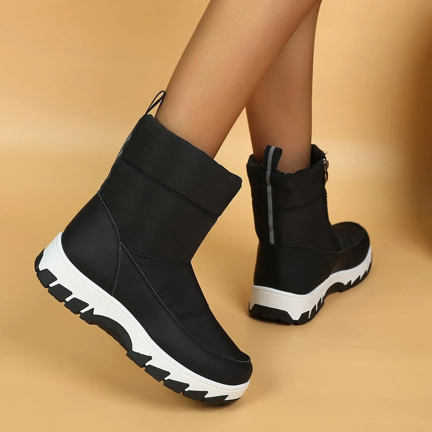 Winter Boots for Women Fur Lined Warm Winter Boots Mid Calf Waterproof Snow Boots Walking Boots