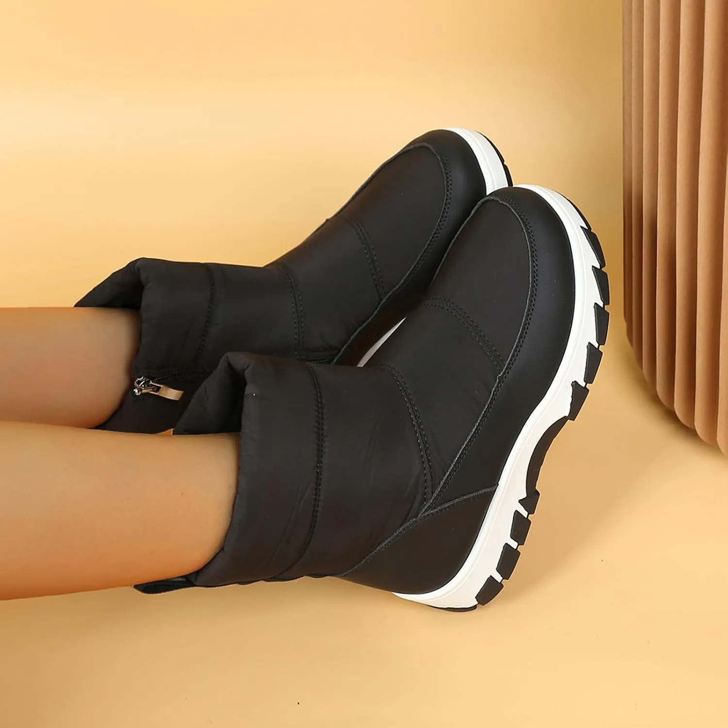 Winter Boots for Women Fur Lined Warm Winter Boots Mid Calf Waterproof Snow Boots Walking Boots