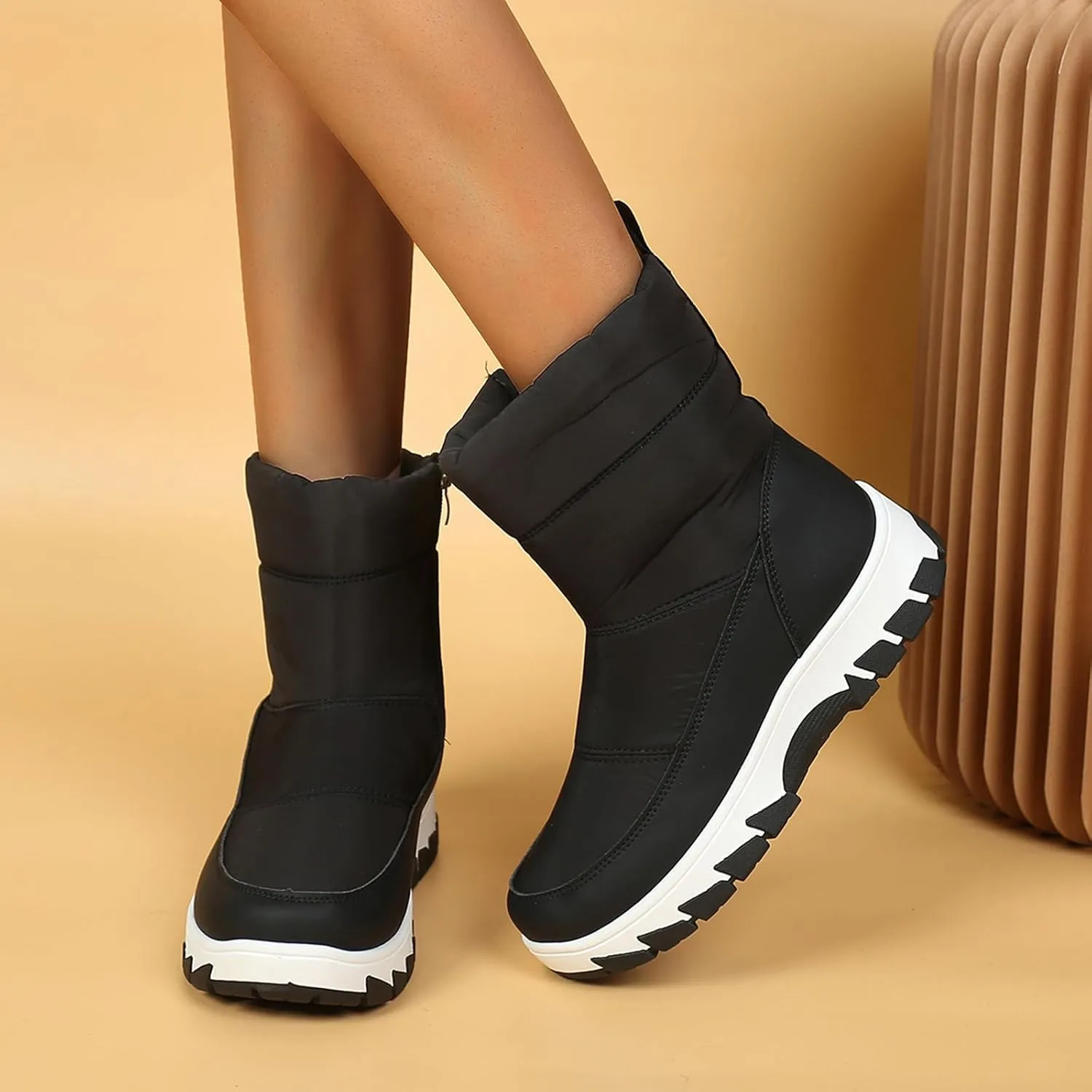 Winter Boots for Women Fur Lined Warm Winter Boots Mid Calf Waterproof Snow Boots Walking Boots
