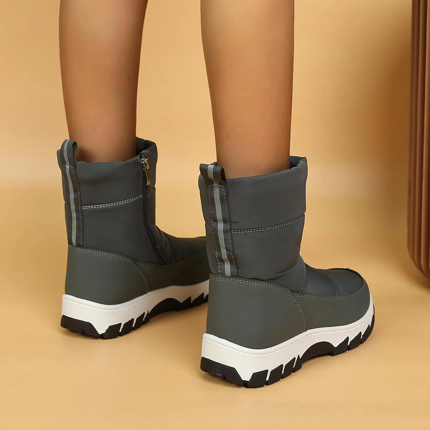 Winter Boots for Women Fur Lined Warm Winter Boots Mid Calf Waterproof Snow Boots Walking Boots