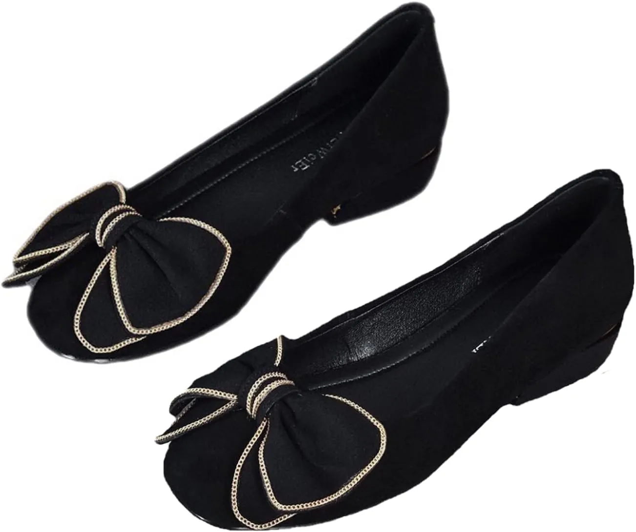 Women's Suede Bowknot Low Heeled Pumps Shoes,Fashion Pointed Toe Block Heeled Slip On Comfort Dressy Loafer Shoes