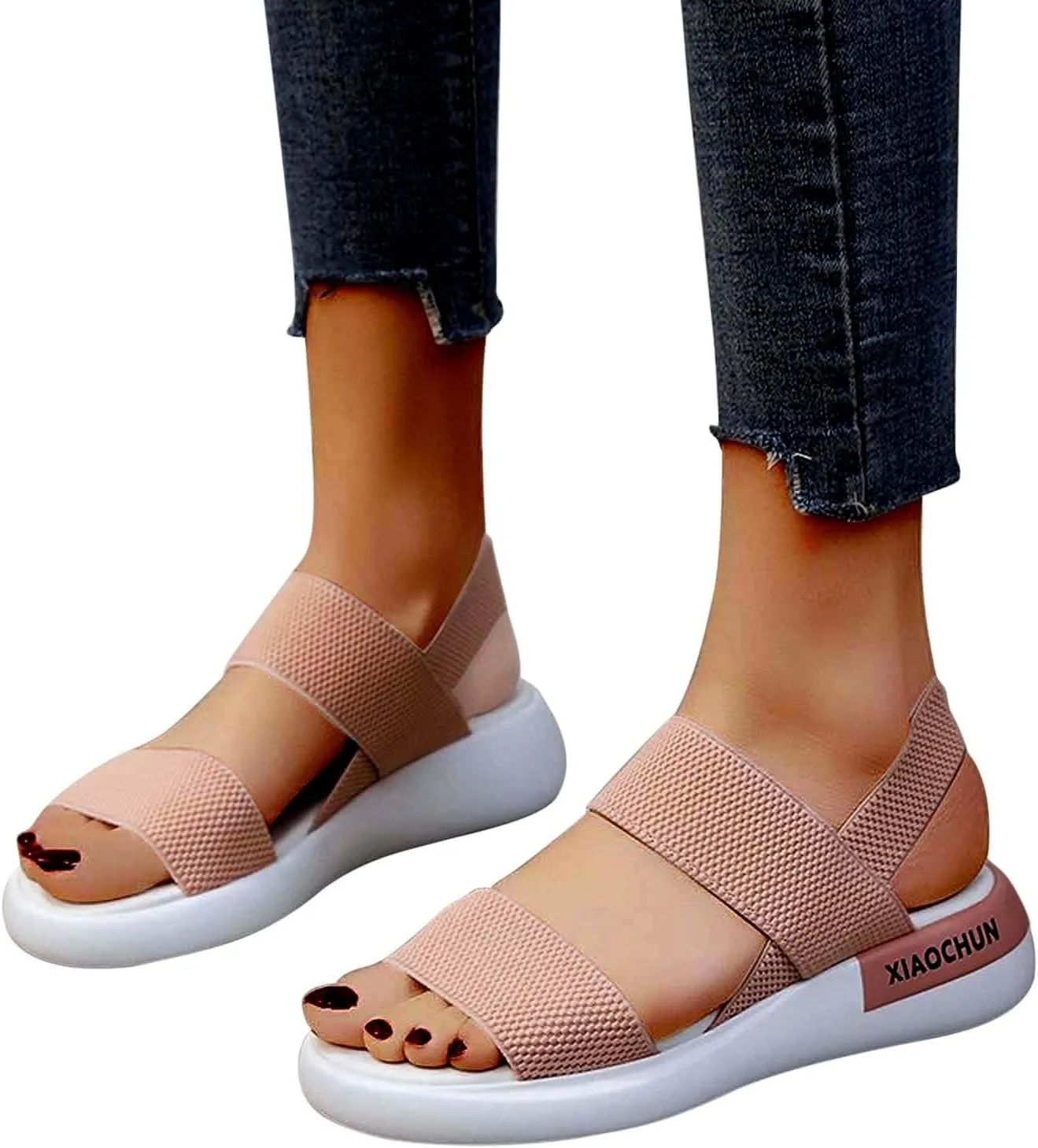 Women's Thick Strappy Sport Sandals High Elastic Ankle Strap Shoe Open Toe Platform Breathe Sandal Summer Beach Flats