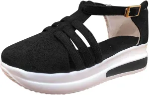Women's Wedge Sandals,Ankle Strap Comfortable Slip-on Women's Wedge Sandals Closed Toe Wedge Heels Dressy Platform Sandals Casual Summer Shoes For Women