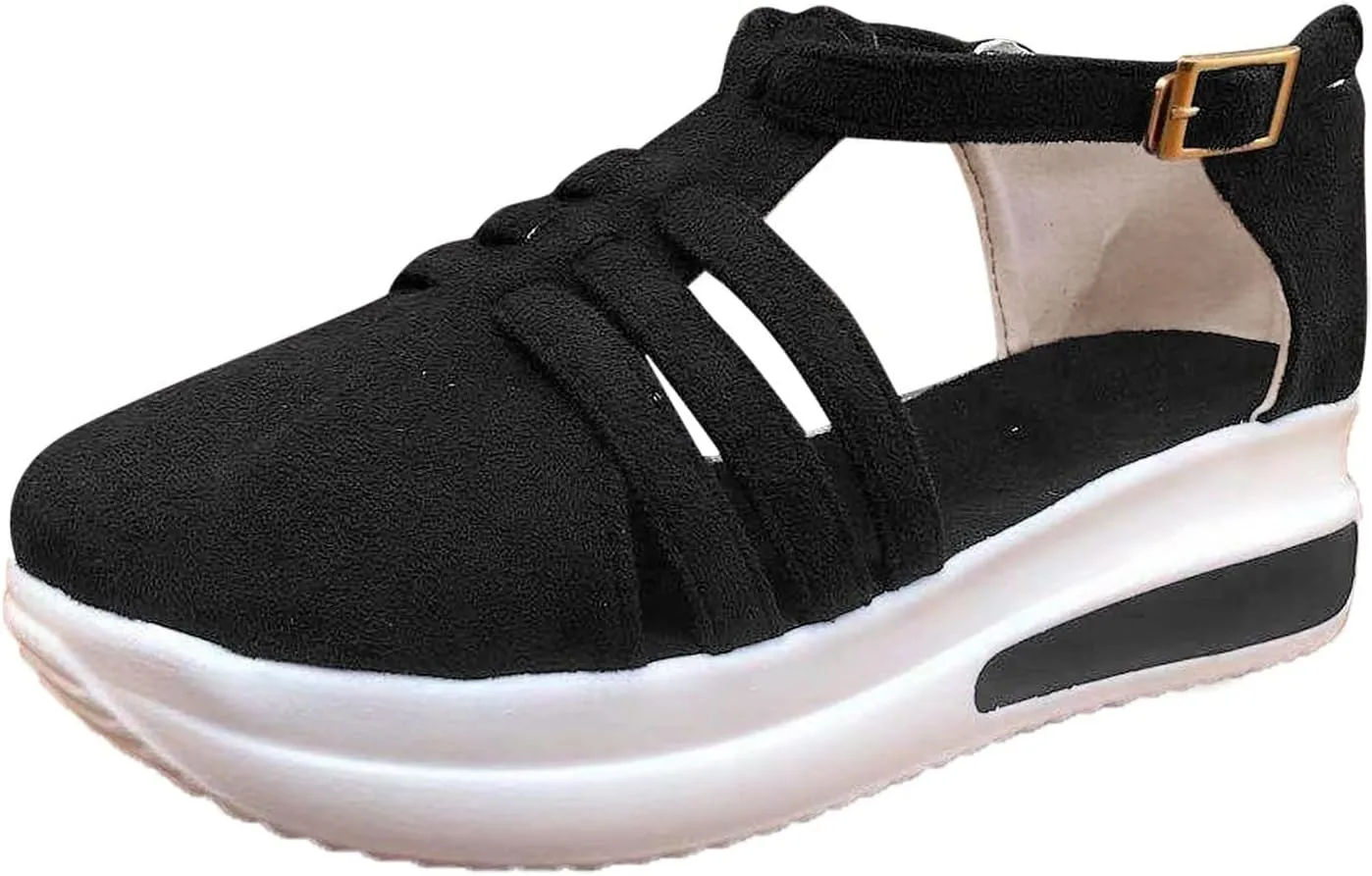 Women's Wedge Sandals,Ankle Strap Comfortable Slip-on Women's Wedge Sandals Closed Toe Wedge Heels Dressy Platform Sandals Casual Summer Shoes For Women