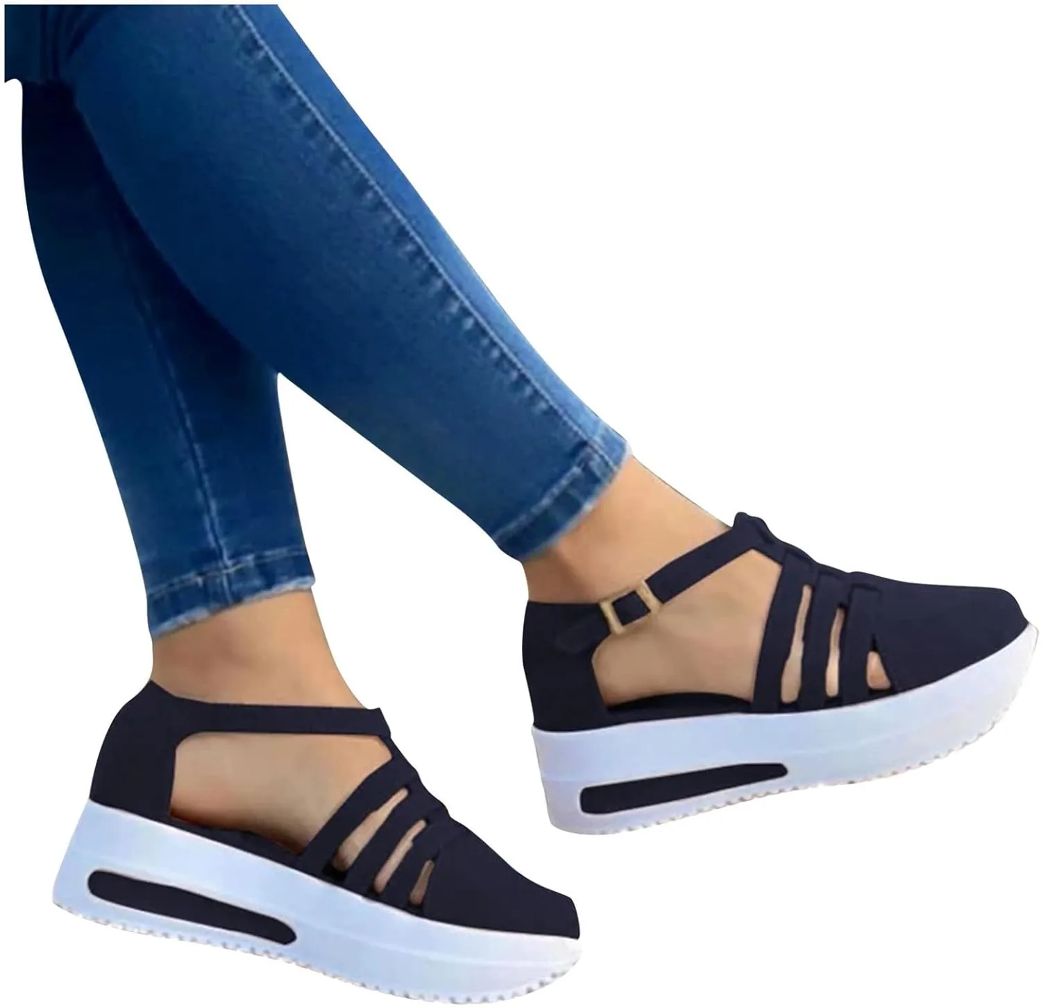 Women's Wedge Sandals,Ankle Strap Comfortable Slip-on Women's Wedge Sandals Closed Toe Wedge Heels Dressy Platform Sandals Casual Summer Shoes For Women