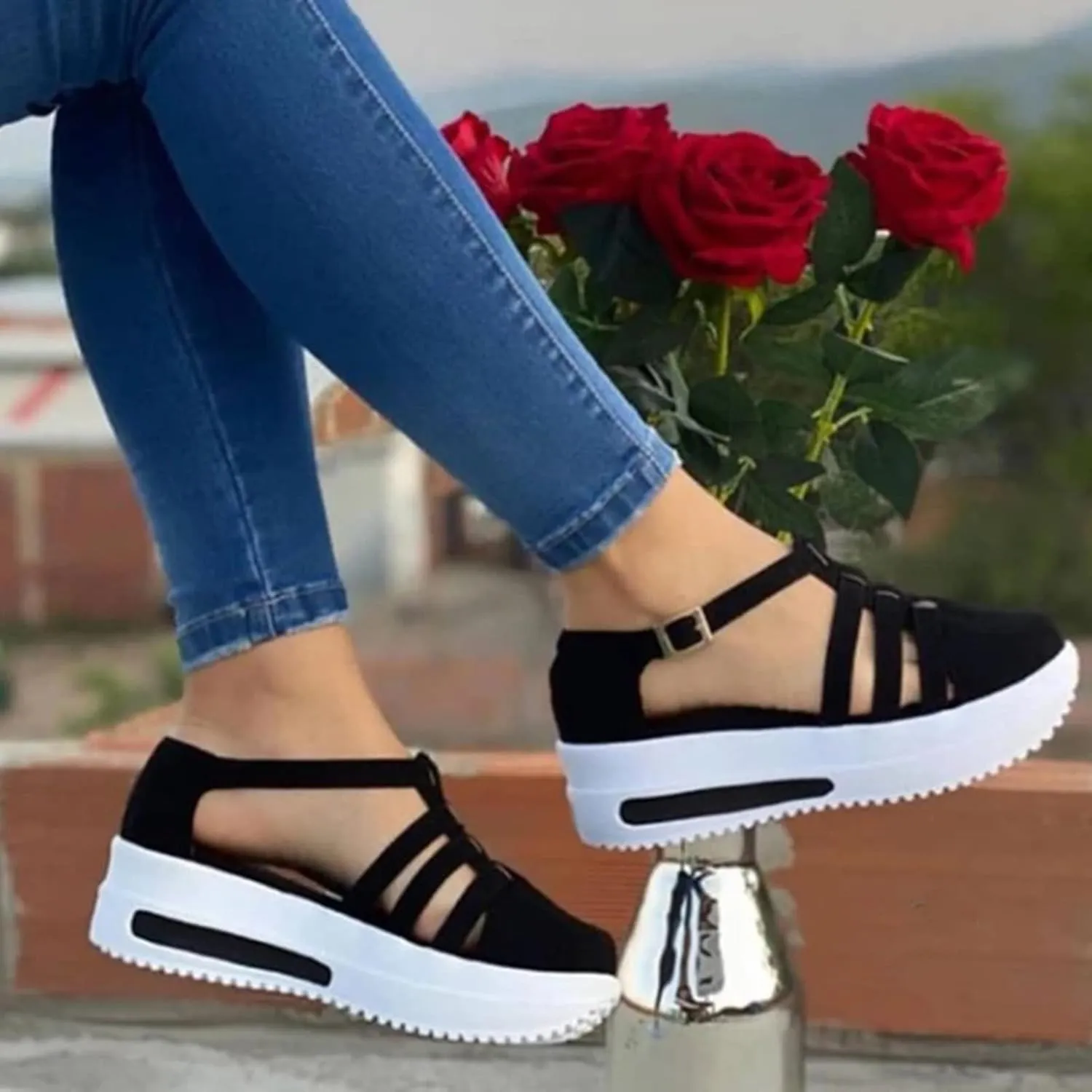 Women's Wedge Sandals,Ankle Strap Comfortable Slip-on Women's Wedge Sandals Closed Toe Wedge Heels Dressy Platform Sandals Casual Summer Shoes For Women