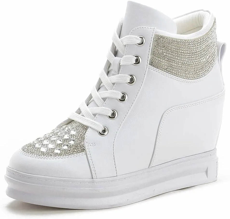 ZBYY Womens Fashion Platform Shoes Lace up Hidden Wedge Heel High Top Sneakers for Women Walking Ankle Booties