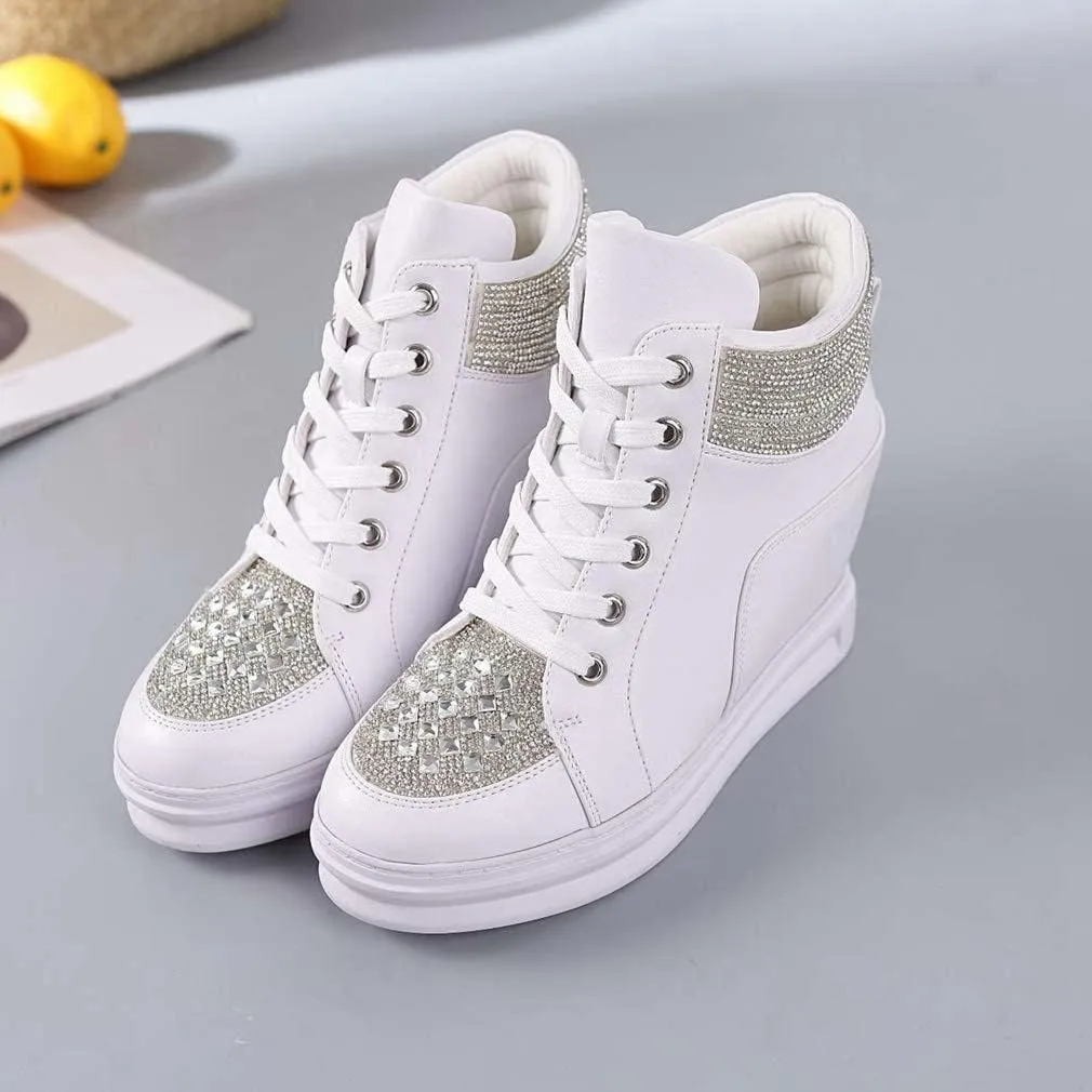 ZBYY Womens Fashion Platform Shoes Lace up Hidden Wedge Heel High Top Sneakers for Women Walking Ankle Booties