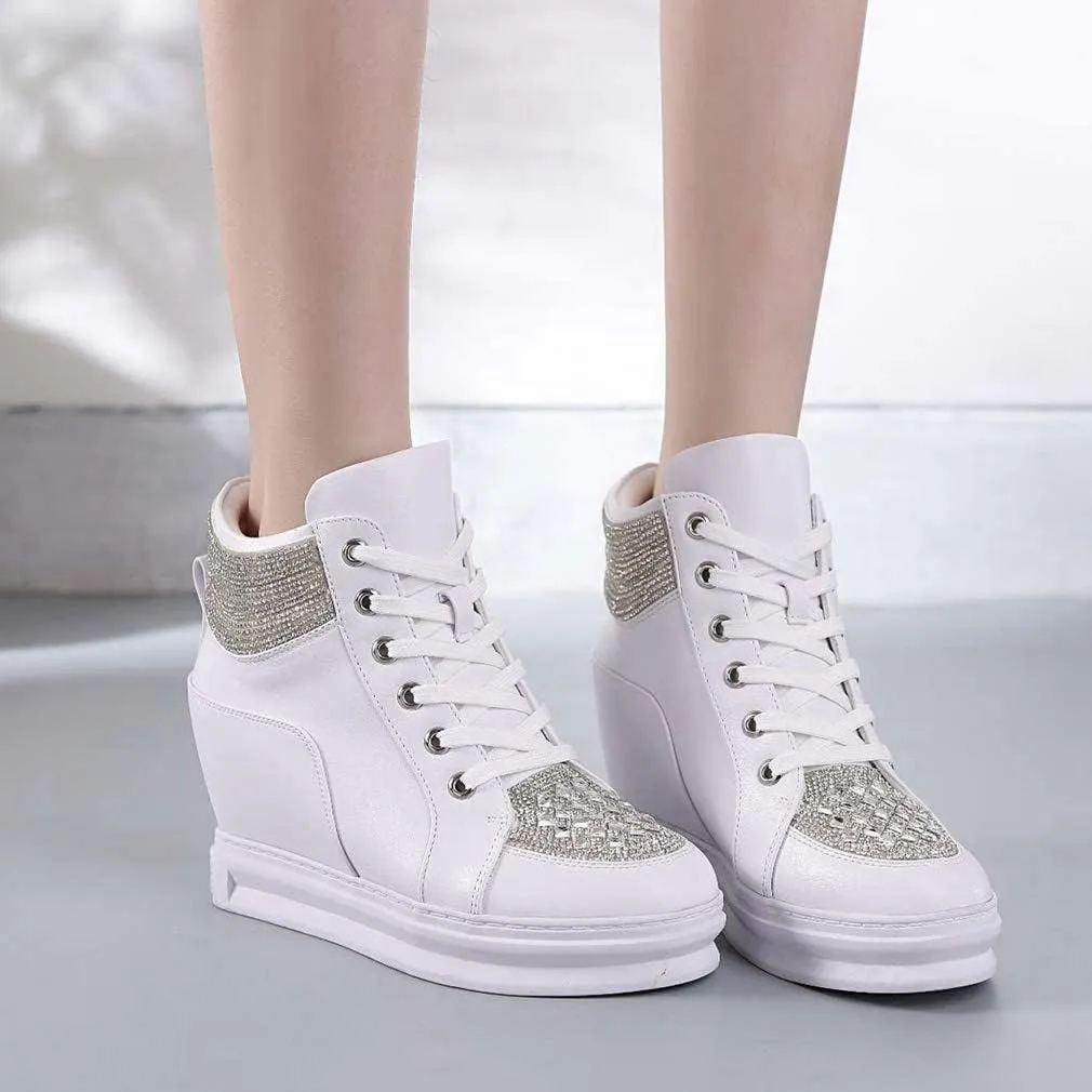 ZBYY Womens Fashion Platform Shoes Lace up Hidden Wedge Heel High Top Sneakers for Women Walking Ankle Booties