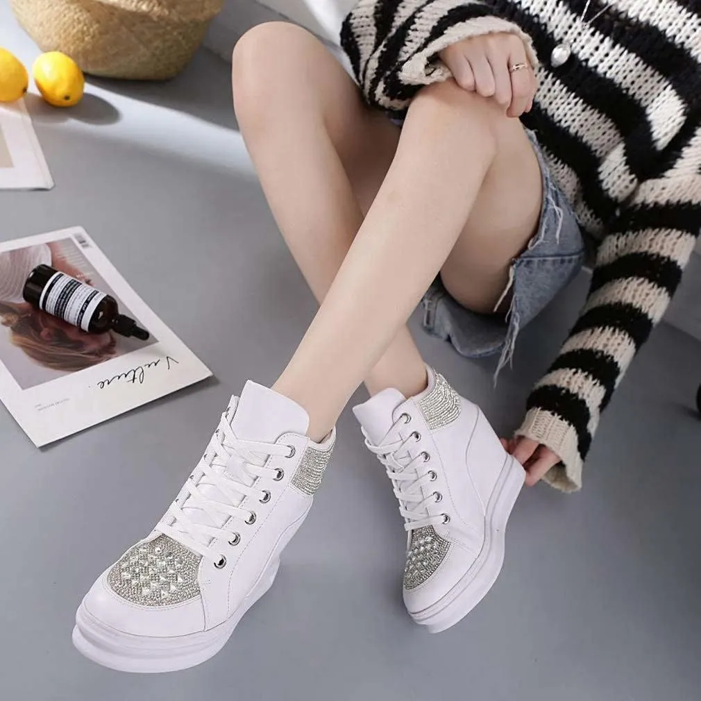ZBYY Womens Fashion Platform Shoes Lace up Hidden Wedge Heel High Top Sneakers for Women Walking Ankle Booties