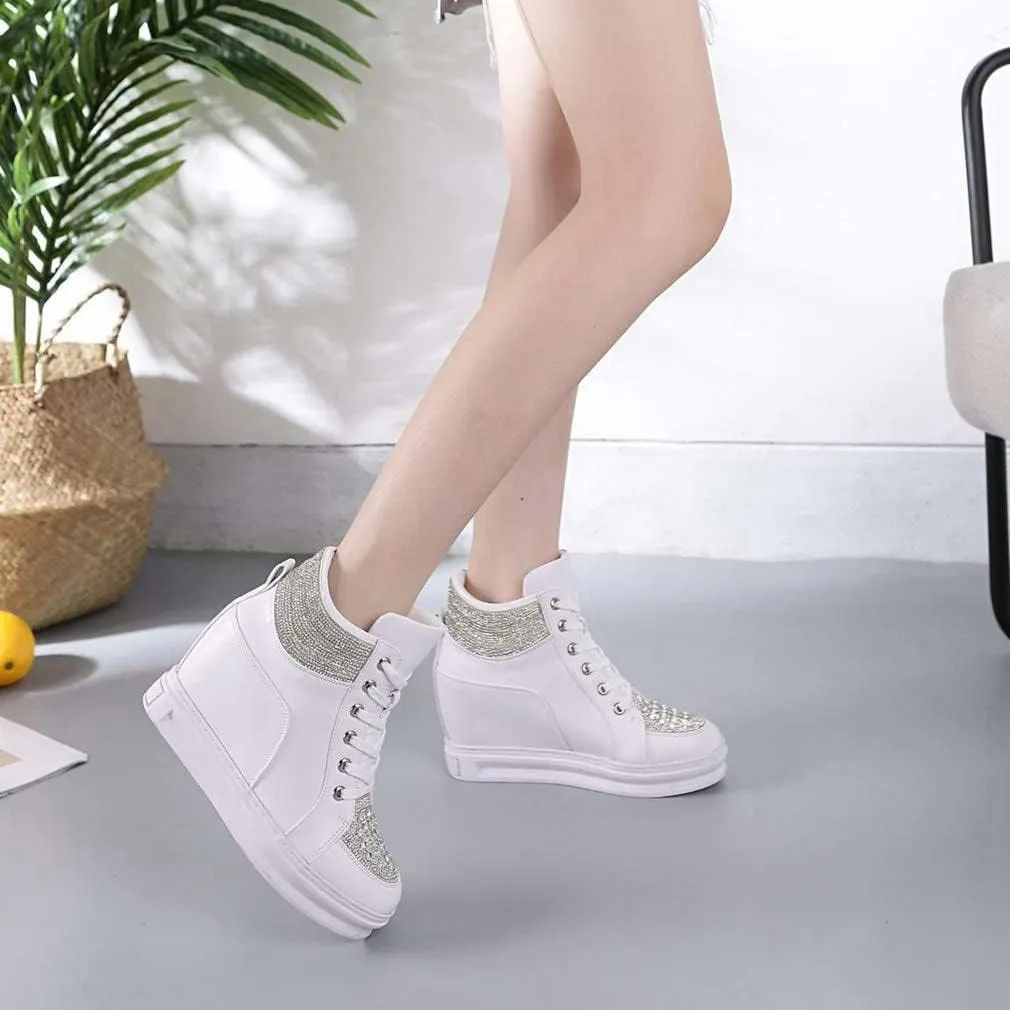 ZBYY Womens Fashion Platform Shoes Lace up Hidden Wedge Heel High Top Sneakers for Women Walking Ankle Booties