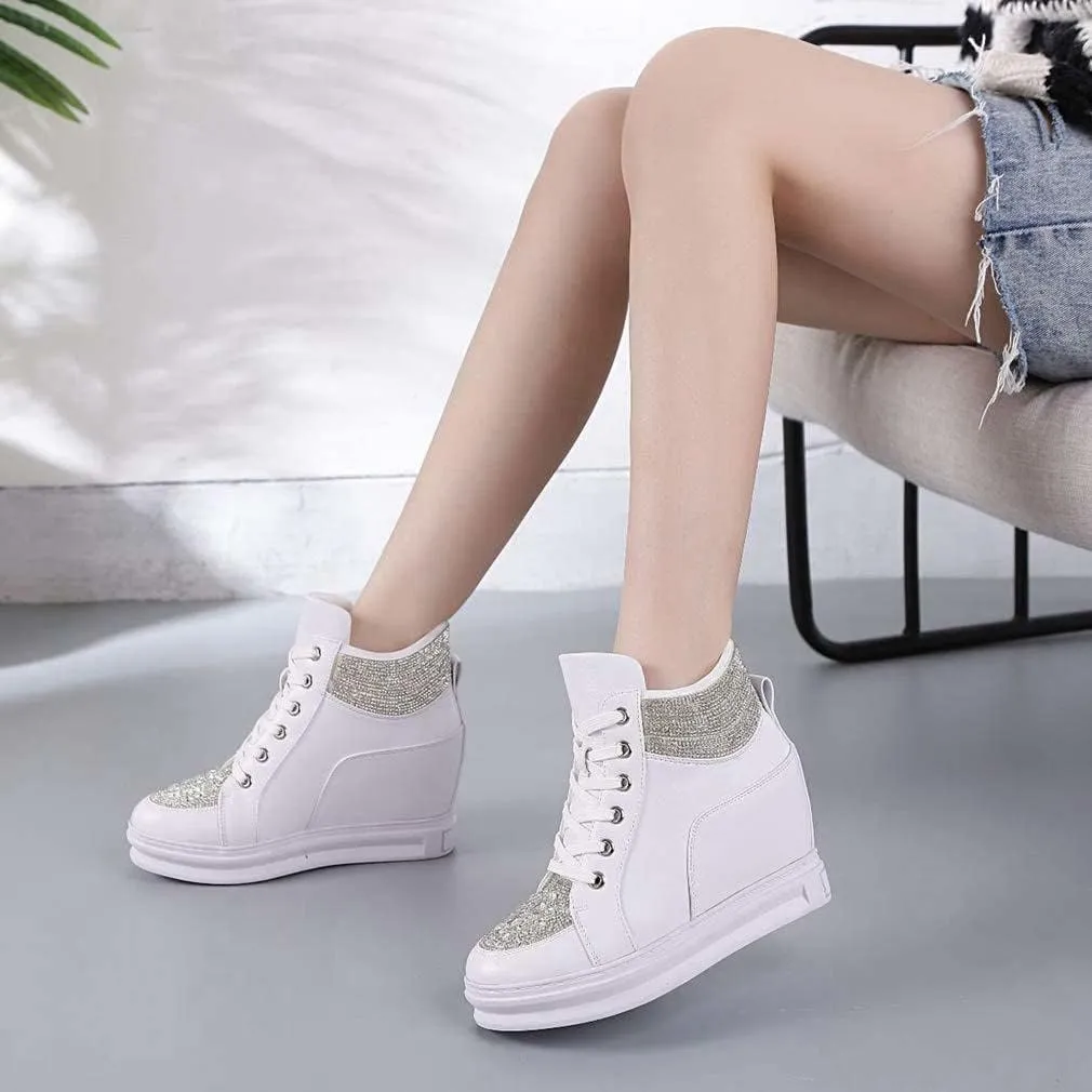 ZBYY Womens Fashion Platform Shoes Lace up Hidden Wedge Heel High Top Sneakers for Women Walking Ankle Booties